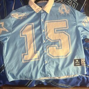 Blue Button-Up Shirt with White Accents